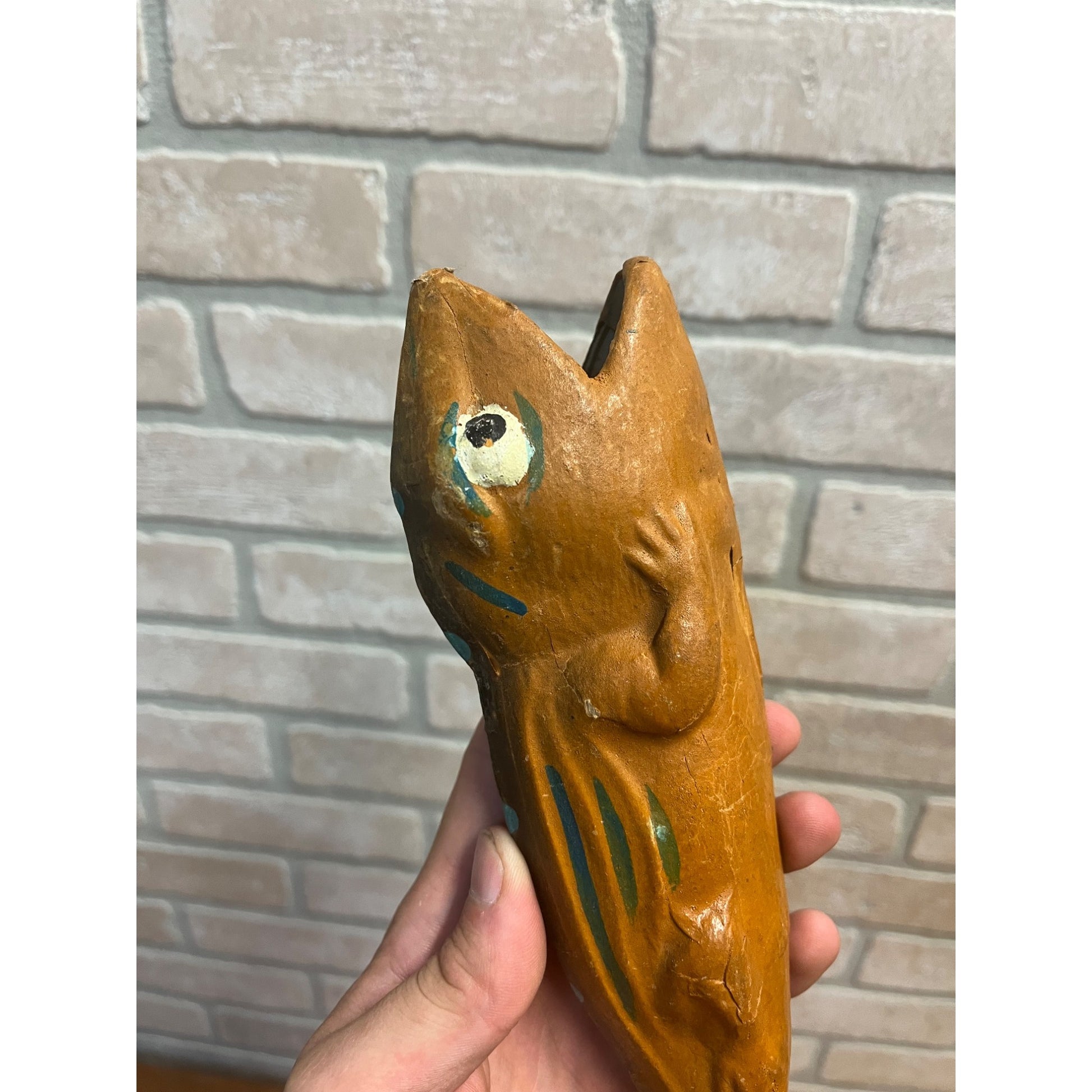 Antique Vintage German Halloween Orange Frog Lizard Papier Mache Horn Noisemaker