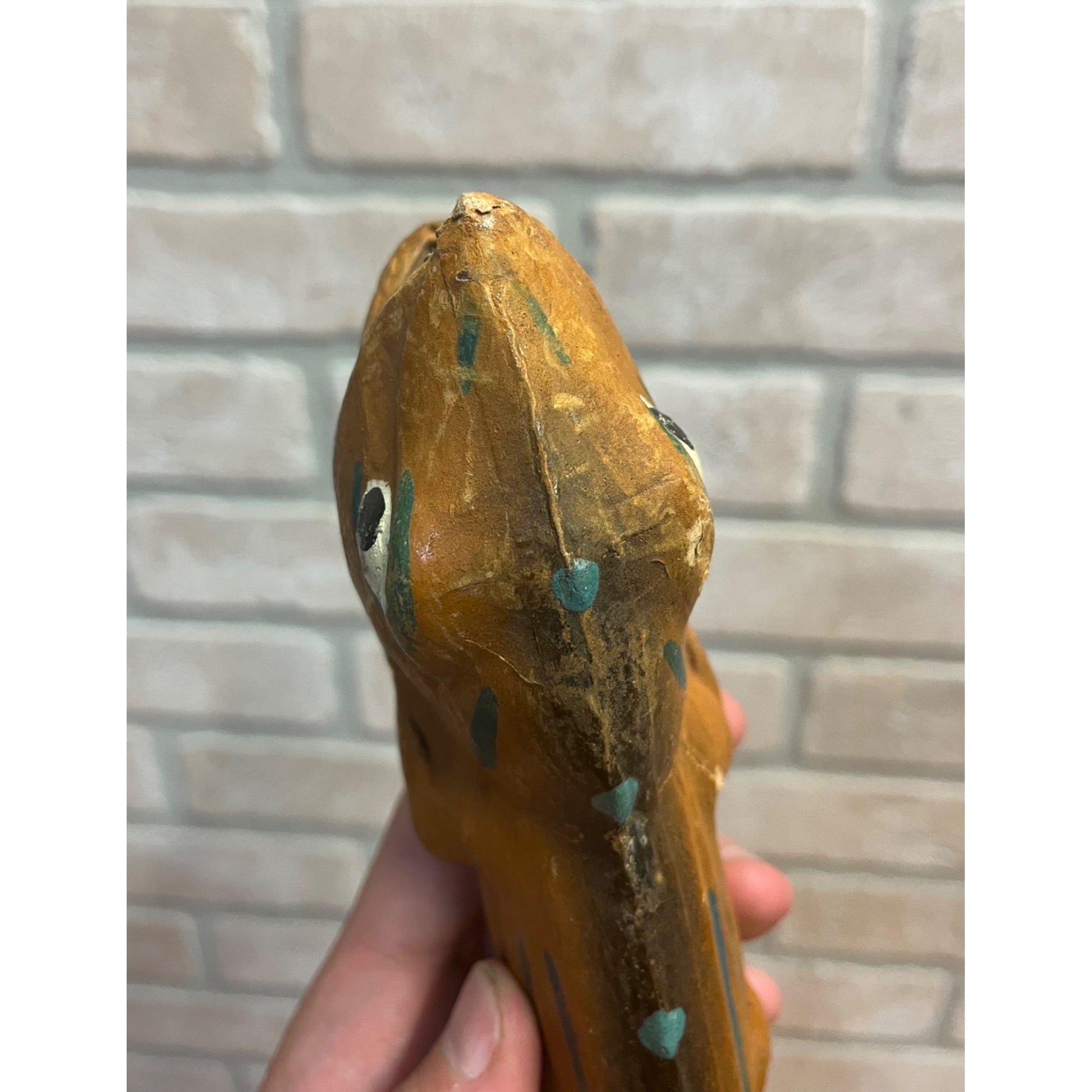 Antique Vintage German Halloween Orange Frog Lizard Papier Mache Horn Noisemaker
