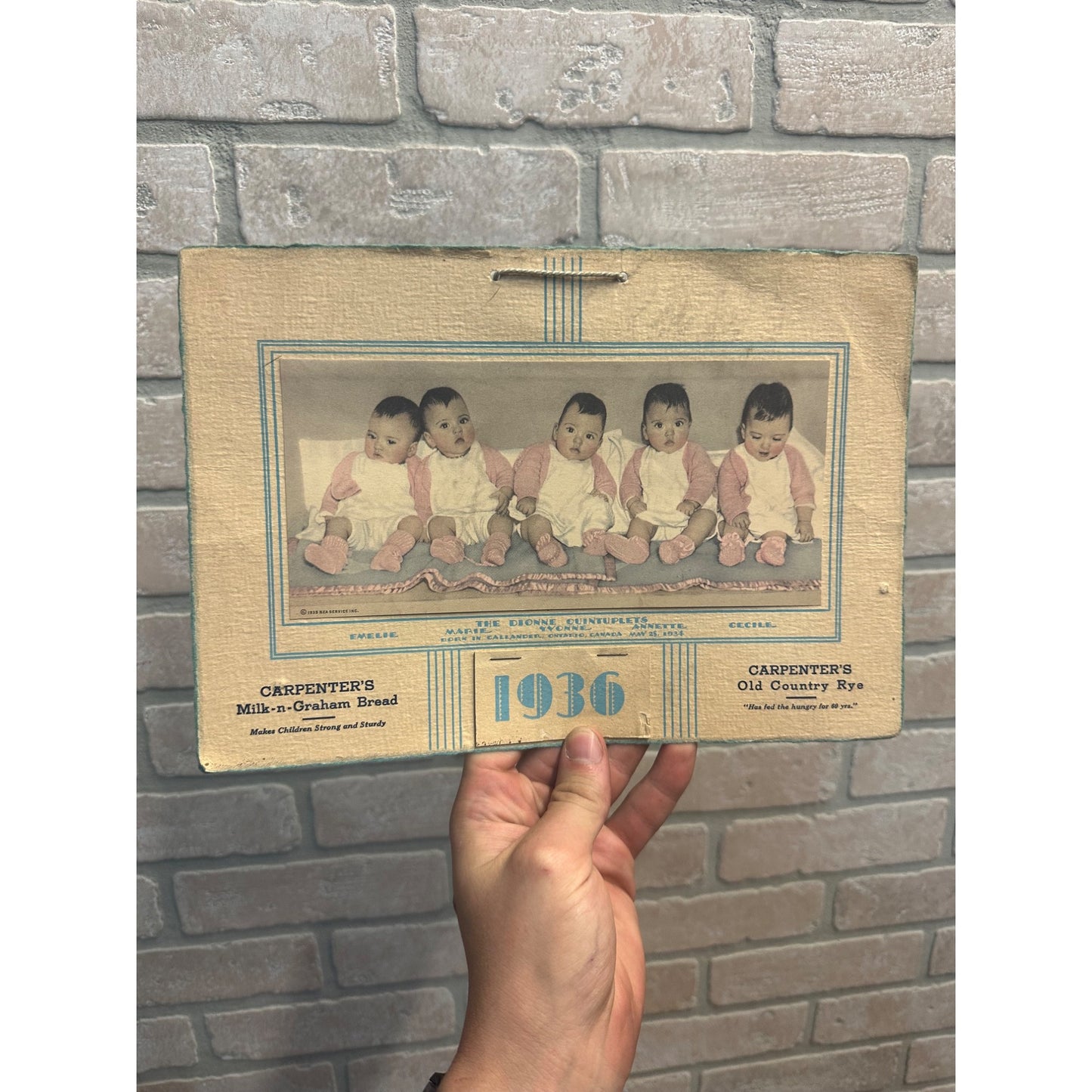 Vintage 1936 Carpenter's Bread (Milwaukee Wis) Advertising Calendar Dionne Quintuplets