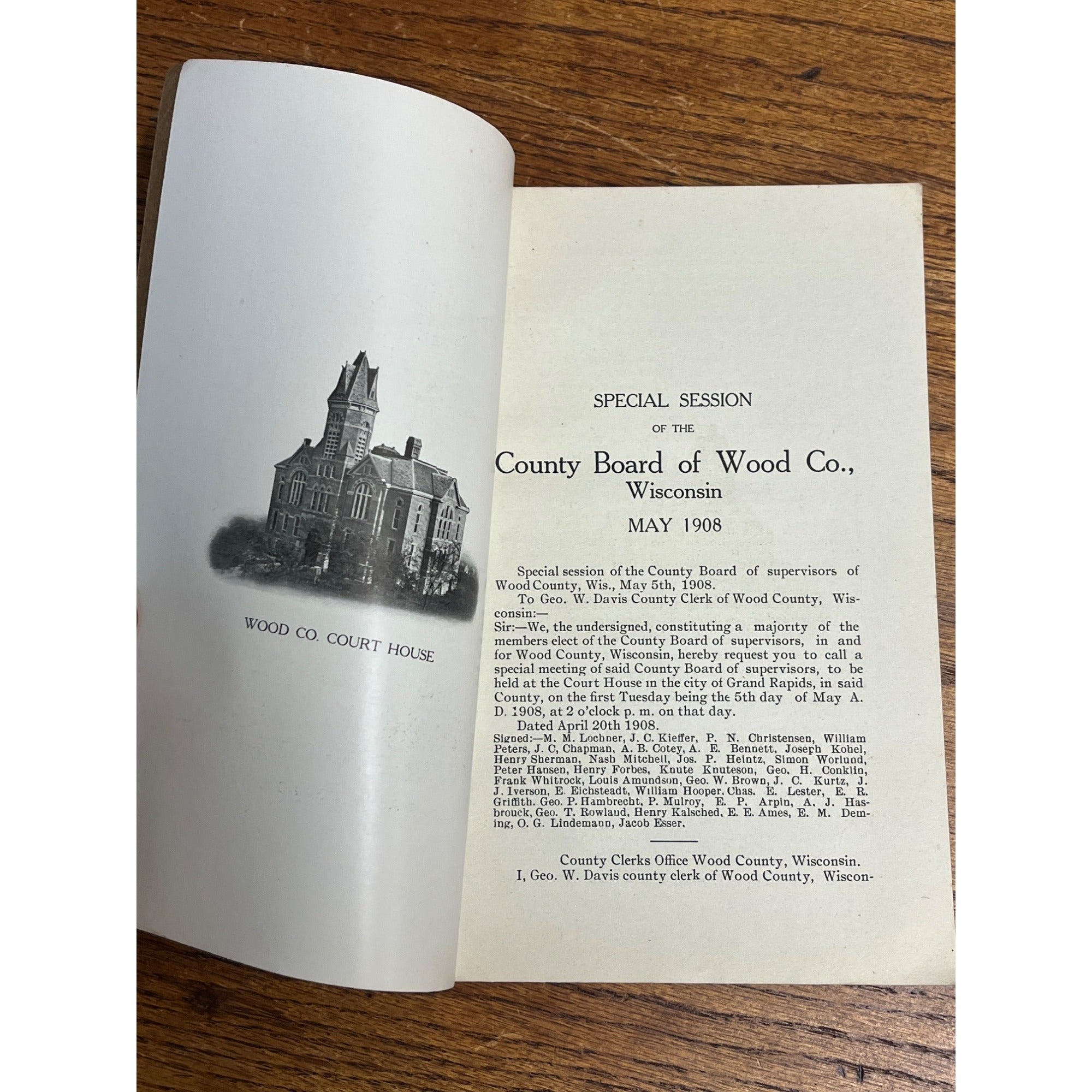 Antique 1908 Proceedings of the Board Wood County Wisconsin Booklet w/ Map