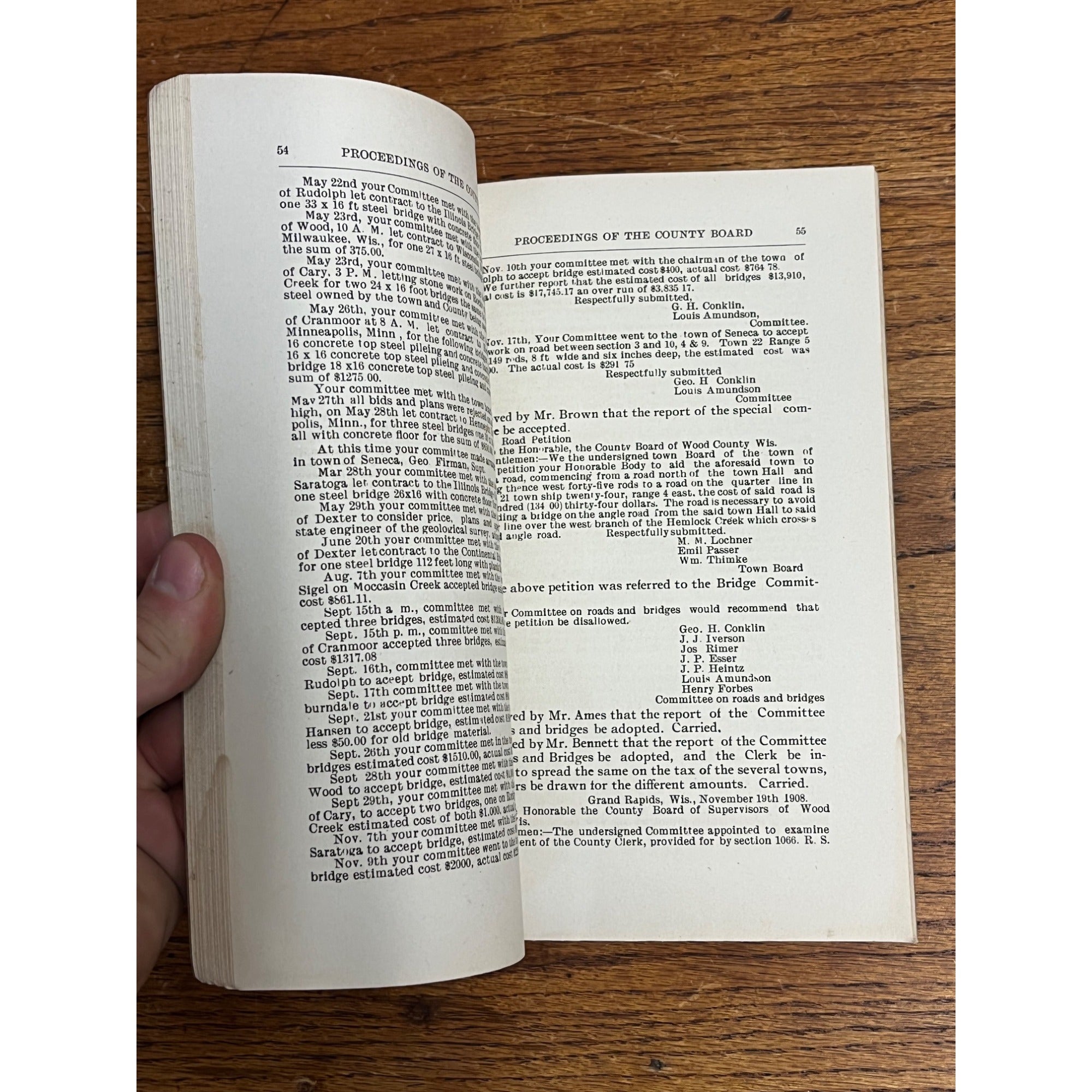 Antique 1908 Proceedings of the Board Wood County Wisconsin Booklet w/ Map
