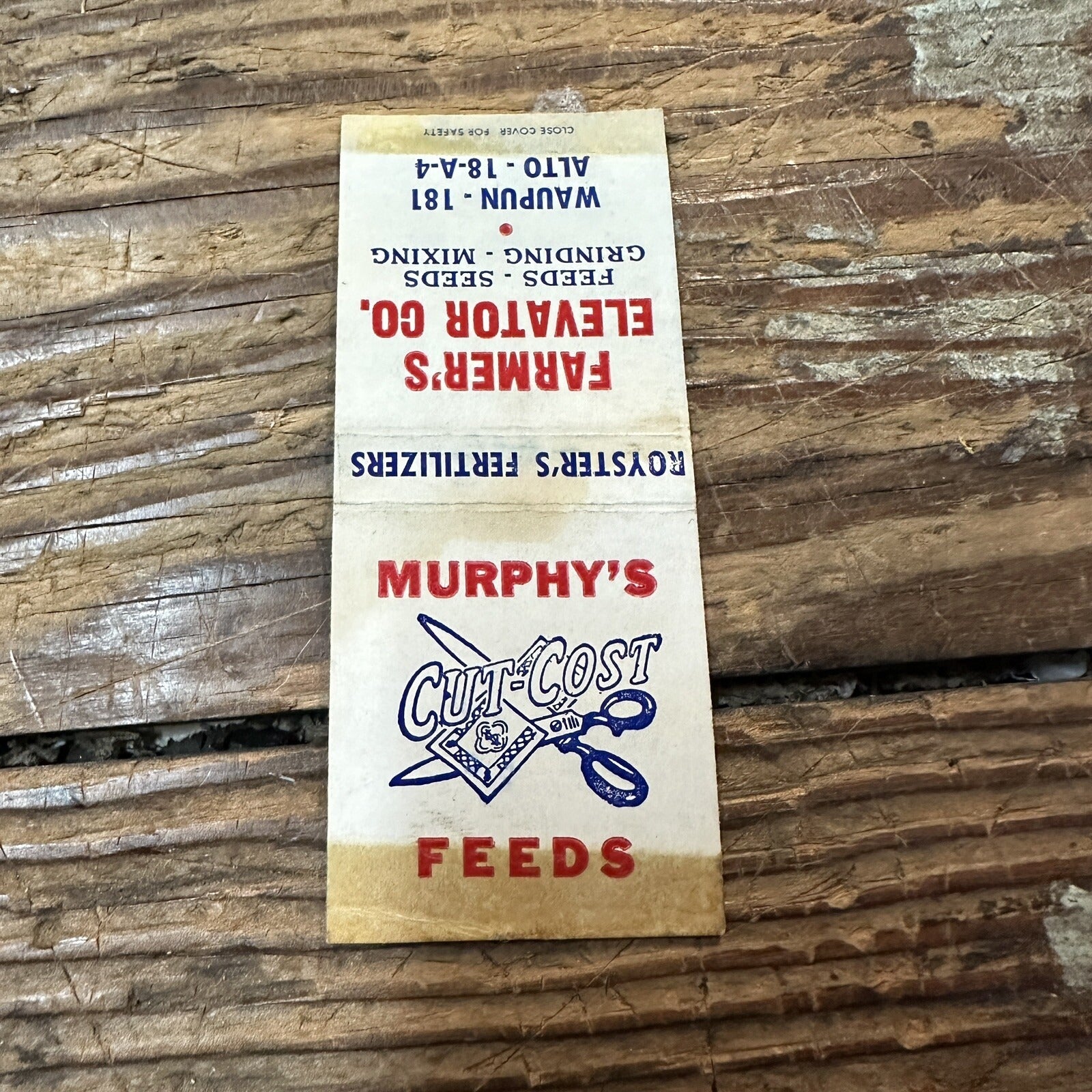 Vintage Advertising Matchbook - Farmers Elevator Co Waupun Wisconsin