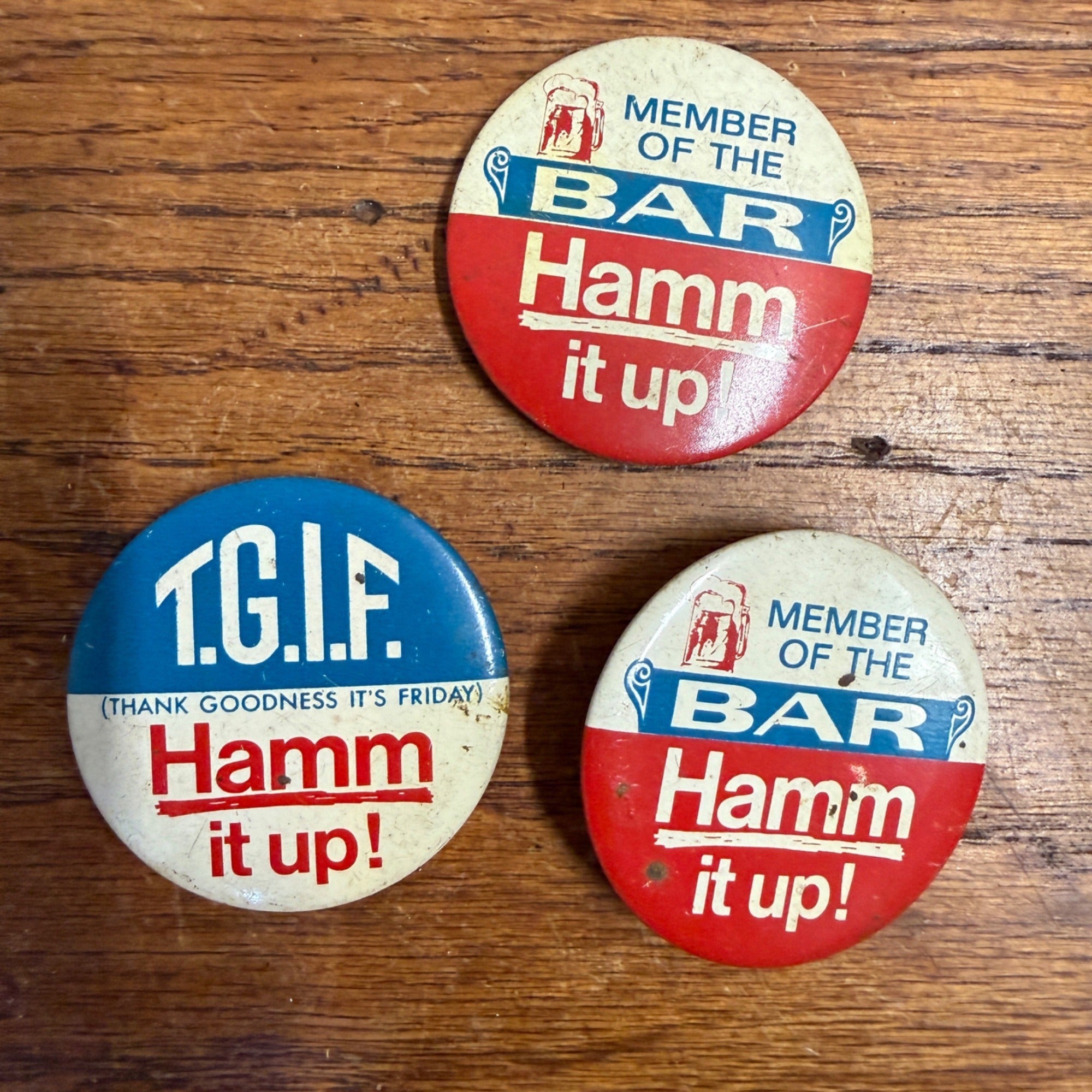 Vintage Hamm Beer Set of Three (3) Buttons or Pins St. Paul, Minnesota / Advertising / Bar