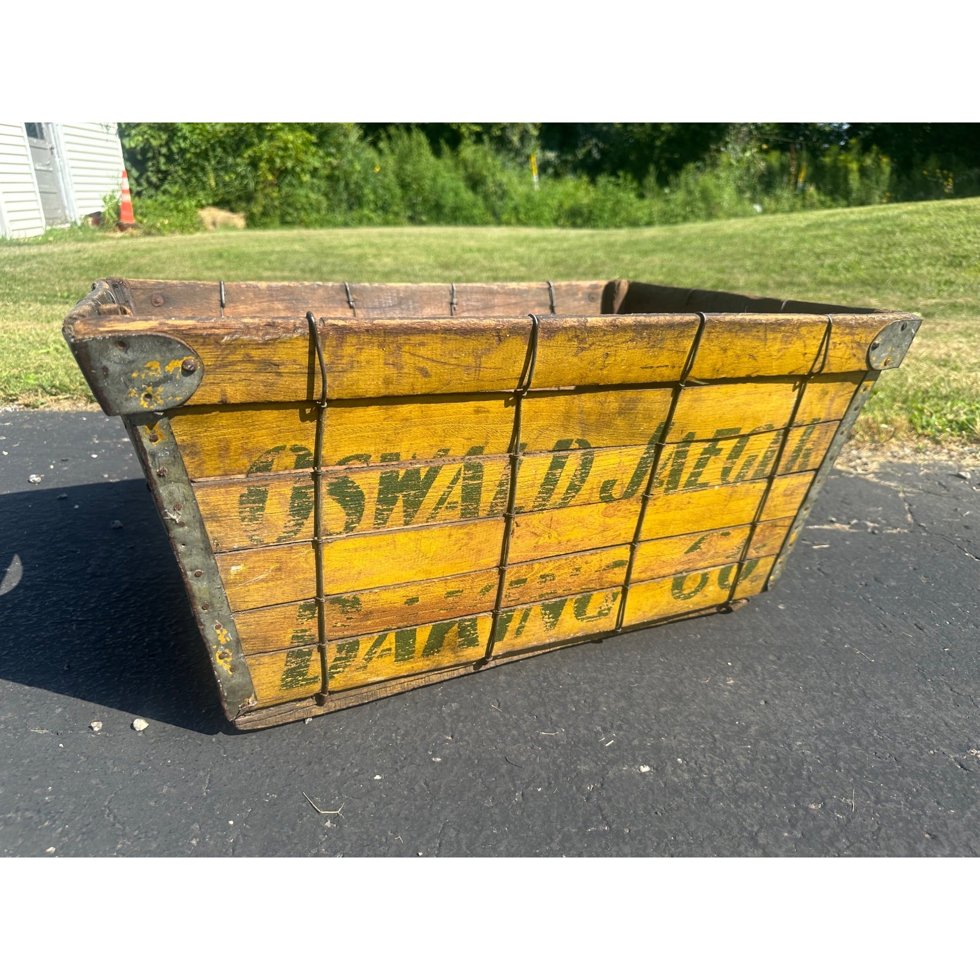 Antique Primitive Oswald Jaeger Baking Co. MIlwaukee Bread Box Crate Yellow