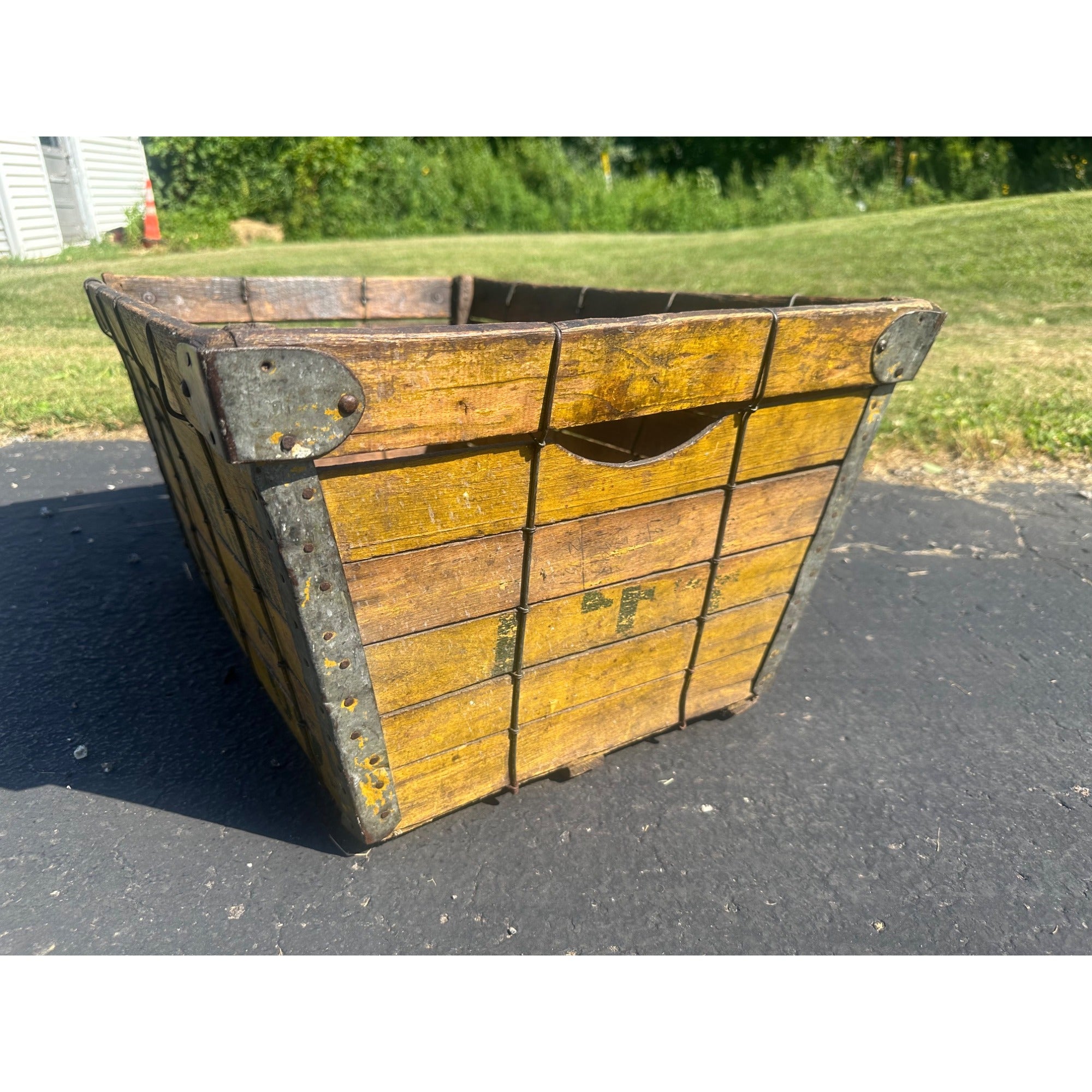 Antique Primitive Oswald Jaeger Baking Co. MIlwaukee Bread Box Crate Yellow