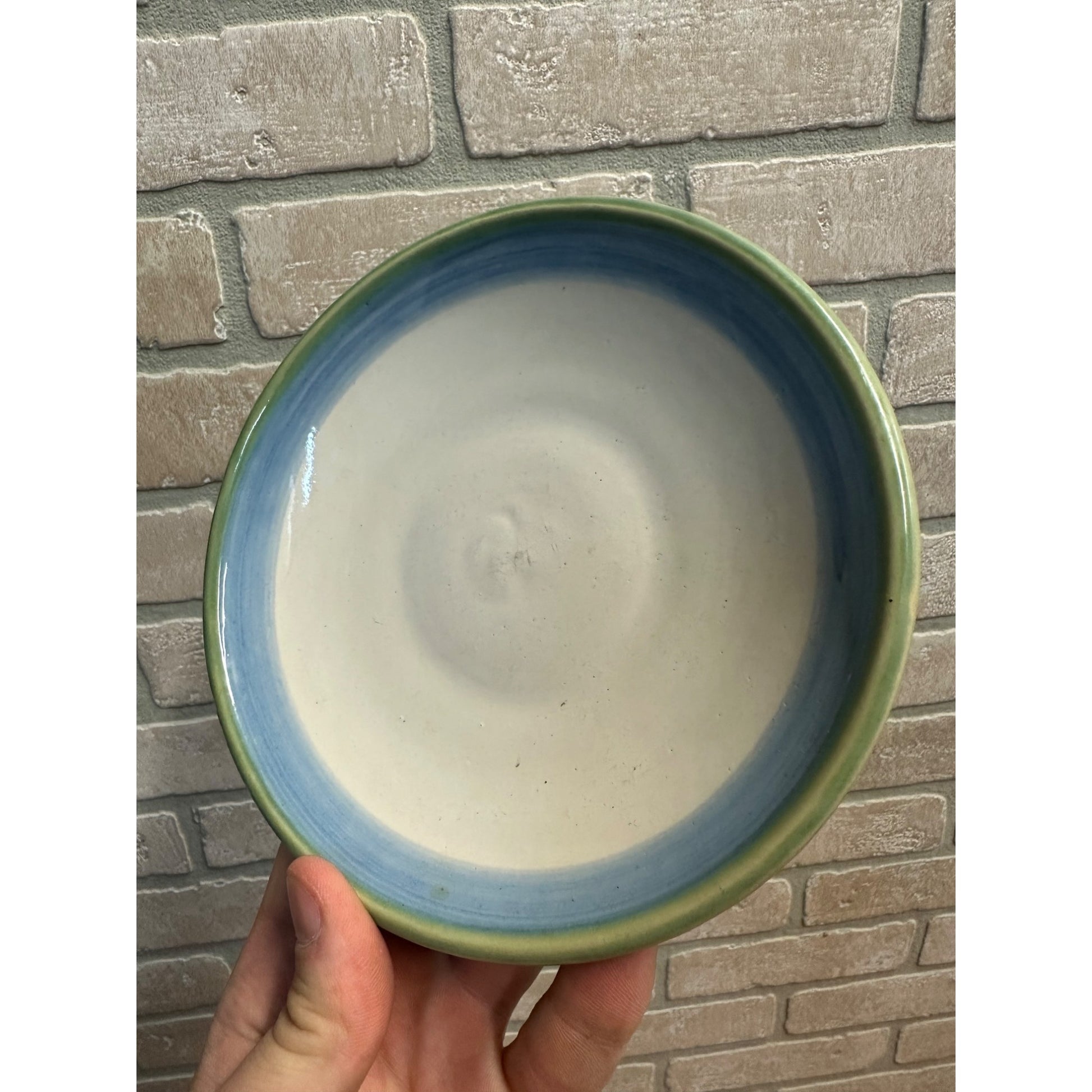 MA Hadley Pottery Plate Heavy China 6 1/4" Dia Saucer Green Blue Edge