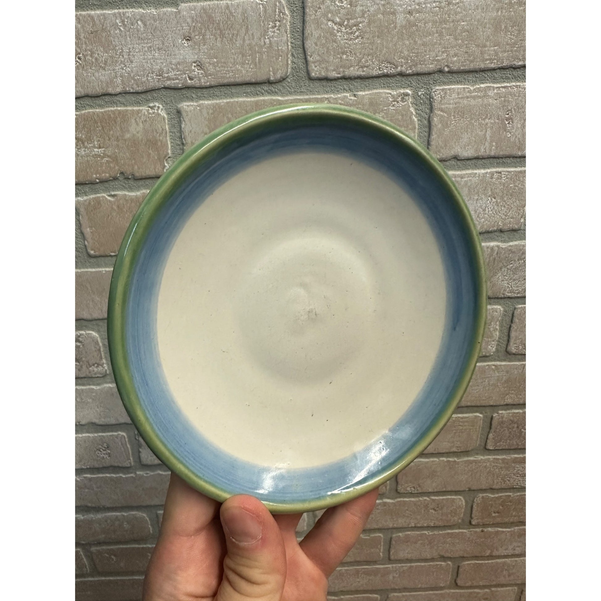 MA Hadley Pottery Plate Heavy China 6 1/4" Dia Saucer Green Blue Edge