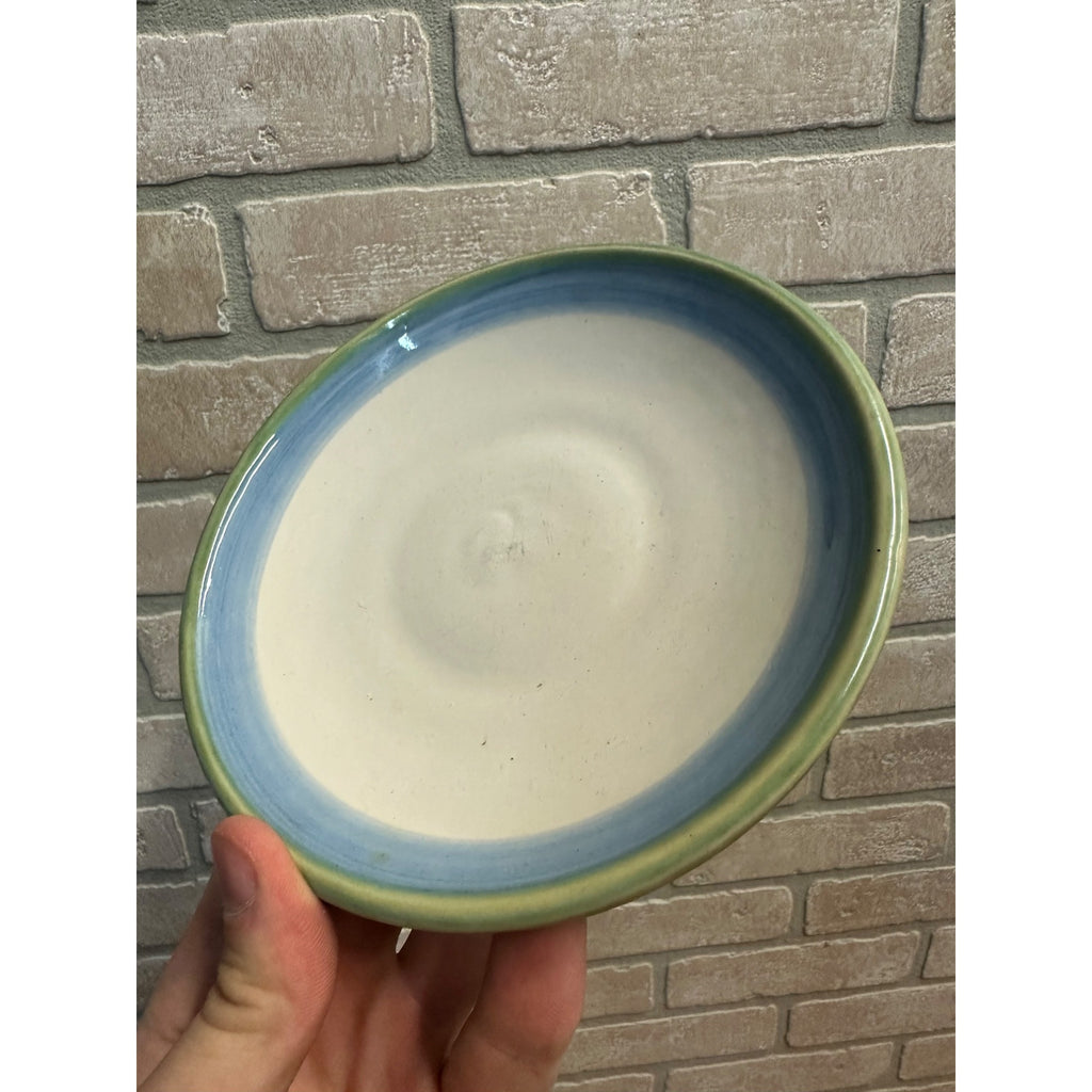 MA Hadley Pottery Plate Heavy China 6 1/4" Dia Saucer Green Blue Edge