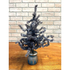Vintage German Blue Cellophane Christmas Tree w/ Wood Base 16" Tall Mid-Century