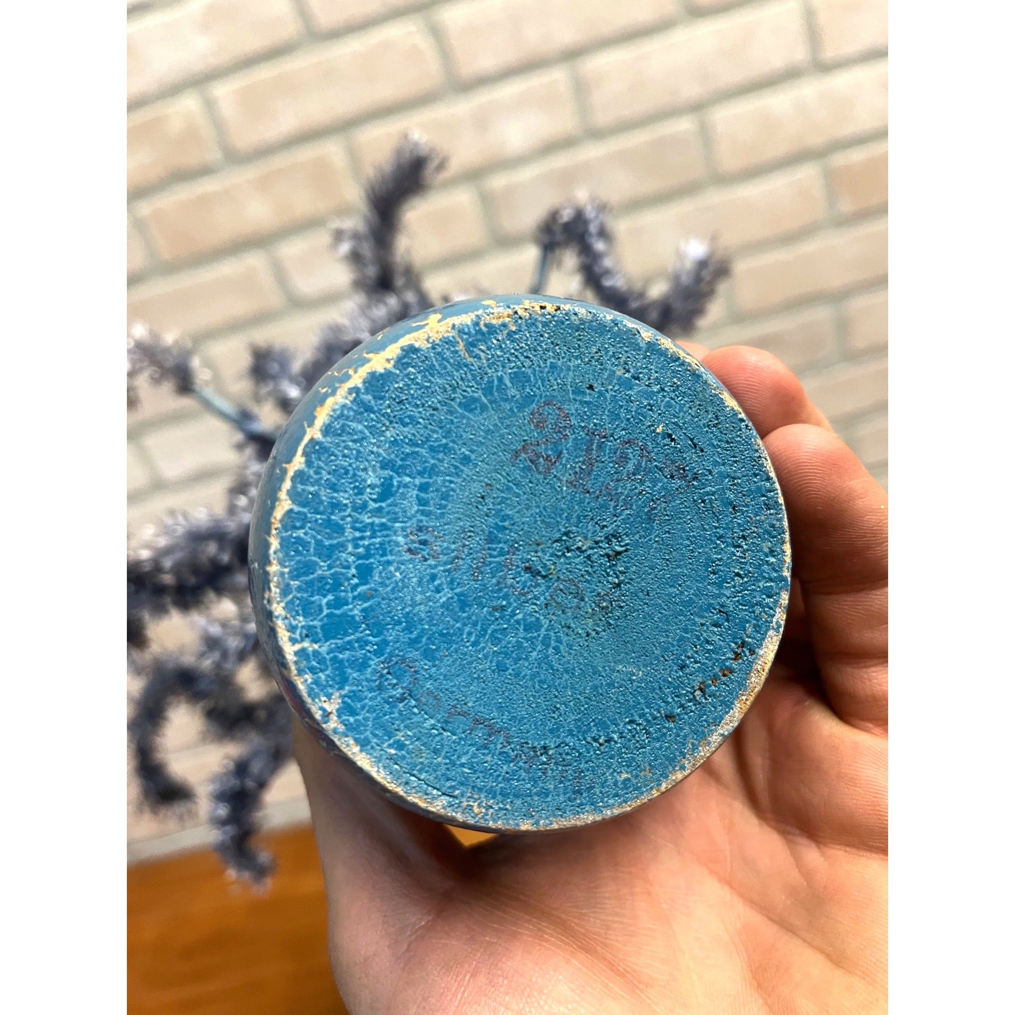 Vintage German Blue Cellophane Christmas Tree w/ Wood Base 16" Tall Mid-Century