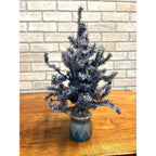 Vintage German Blue Cellophane Christmas Tree w/ Wood Base 16" Tall Mid-Century