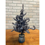 Vintage German Blue Cellophane Christmas Tree w/ Wood Base 16" Tall Mid-Century