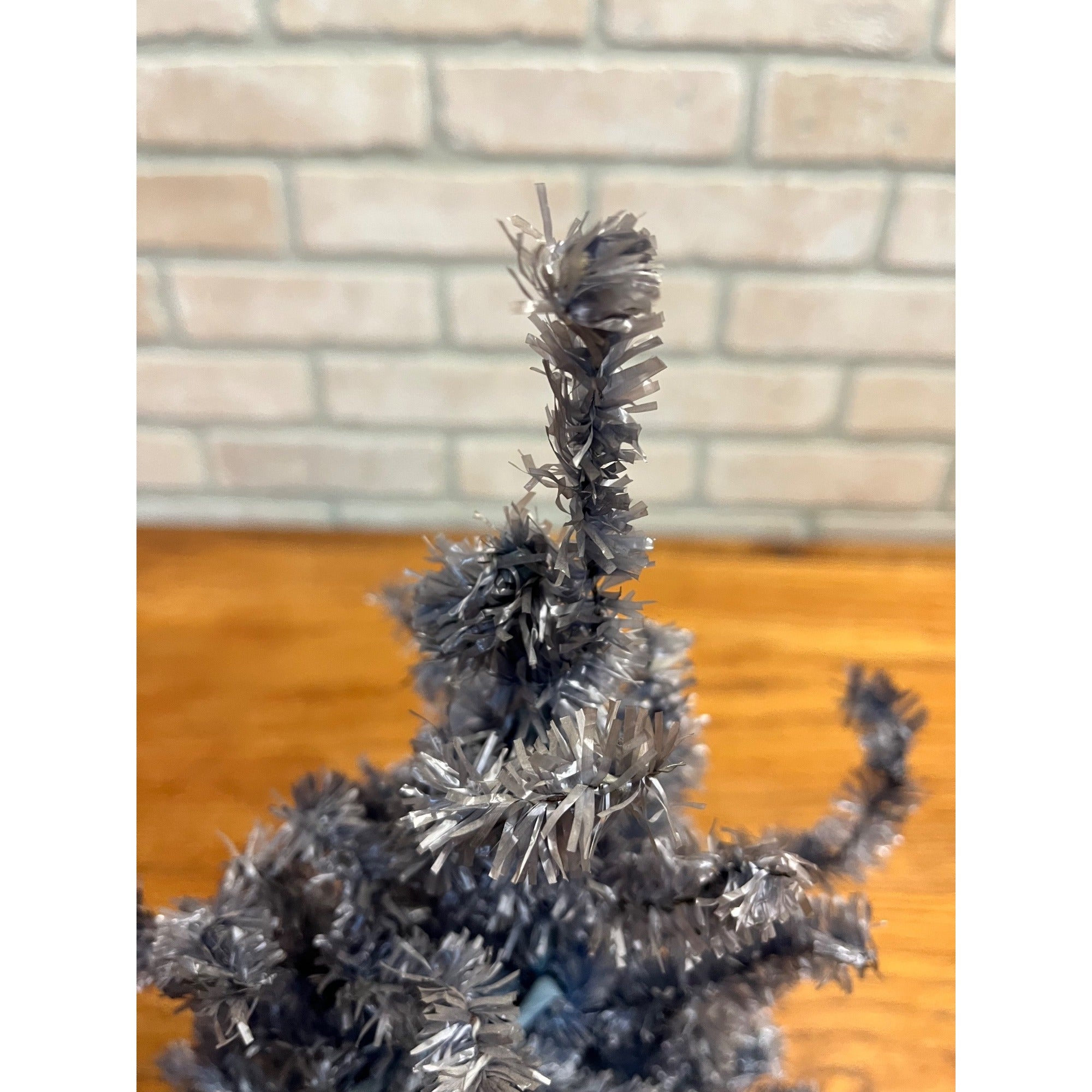 Vintage German Blue Cellophane Christmas Tree w/ Wood Base 16" Tall Mid-Century