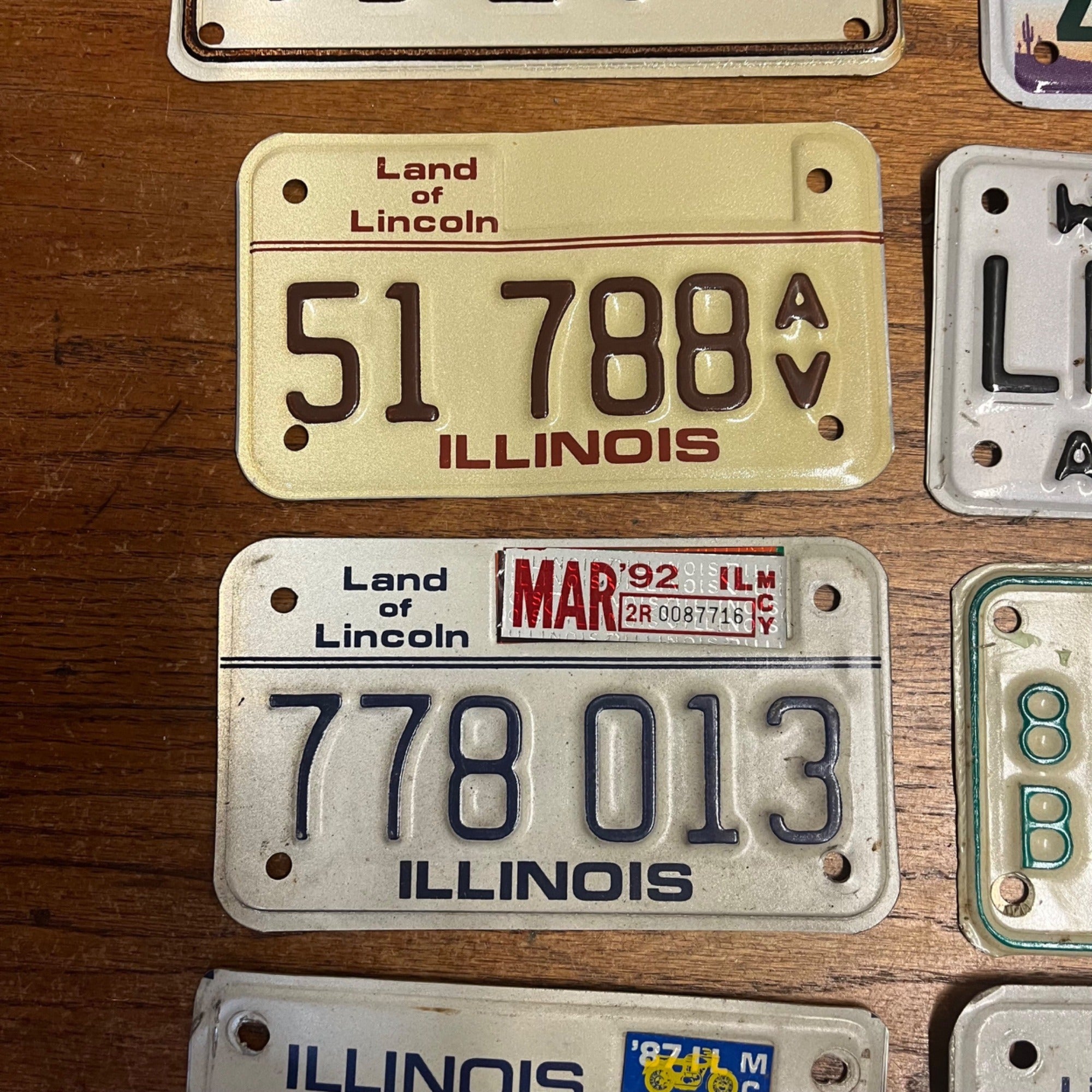 Vintage Large Lot of Eight (8) Motorcycle License Plates Illinois Idaho Wisconsin Wyoming Arizona