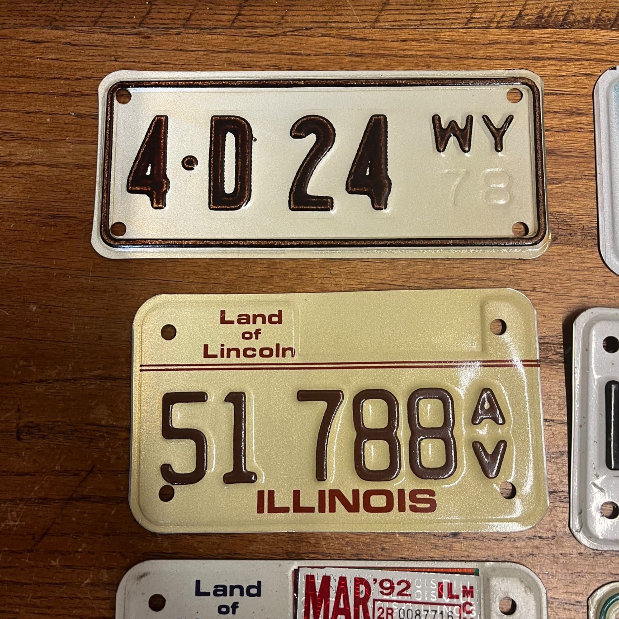 Vintage Large Lot of Eight (8) Motorcycle License Plates Illinois Idaho Wisconsin Wyoming Arizona
