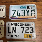 Vintage Large Lot of Eight (8) Motorcycle License Plates Illinois Idaho Wisconsin Wyoming Arizona