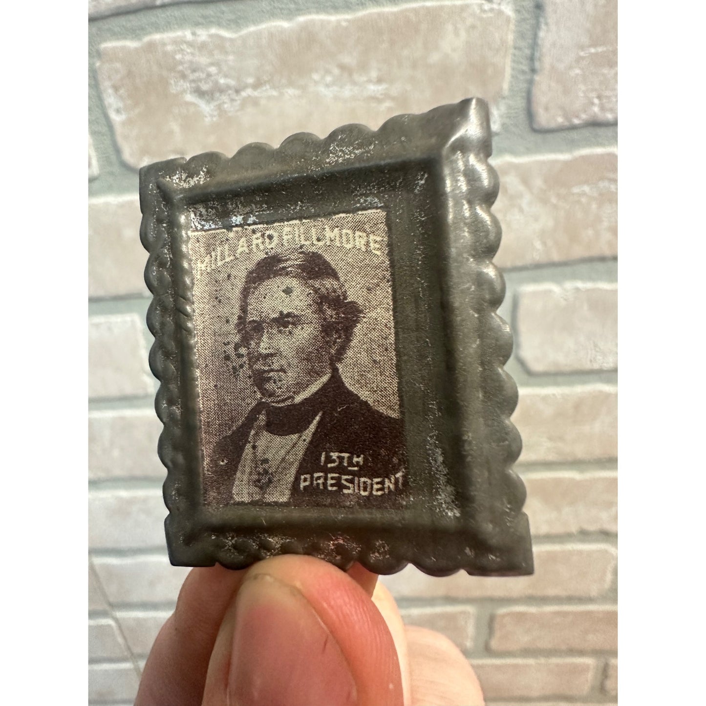 SCARCE Antique c1880s Millard Fillmore Tin Portrait Frame 13th President Campaign Premium