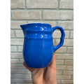 Vintage Oxford Stoneware Blue Ceramic Small Pitcher Creamer Ribbed Body Circa 1940