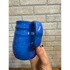 Vintage Oxford Stoneware Blue Ceramic Small Pitcher Creamer Ribbed Body Circa 1940