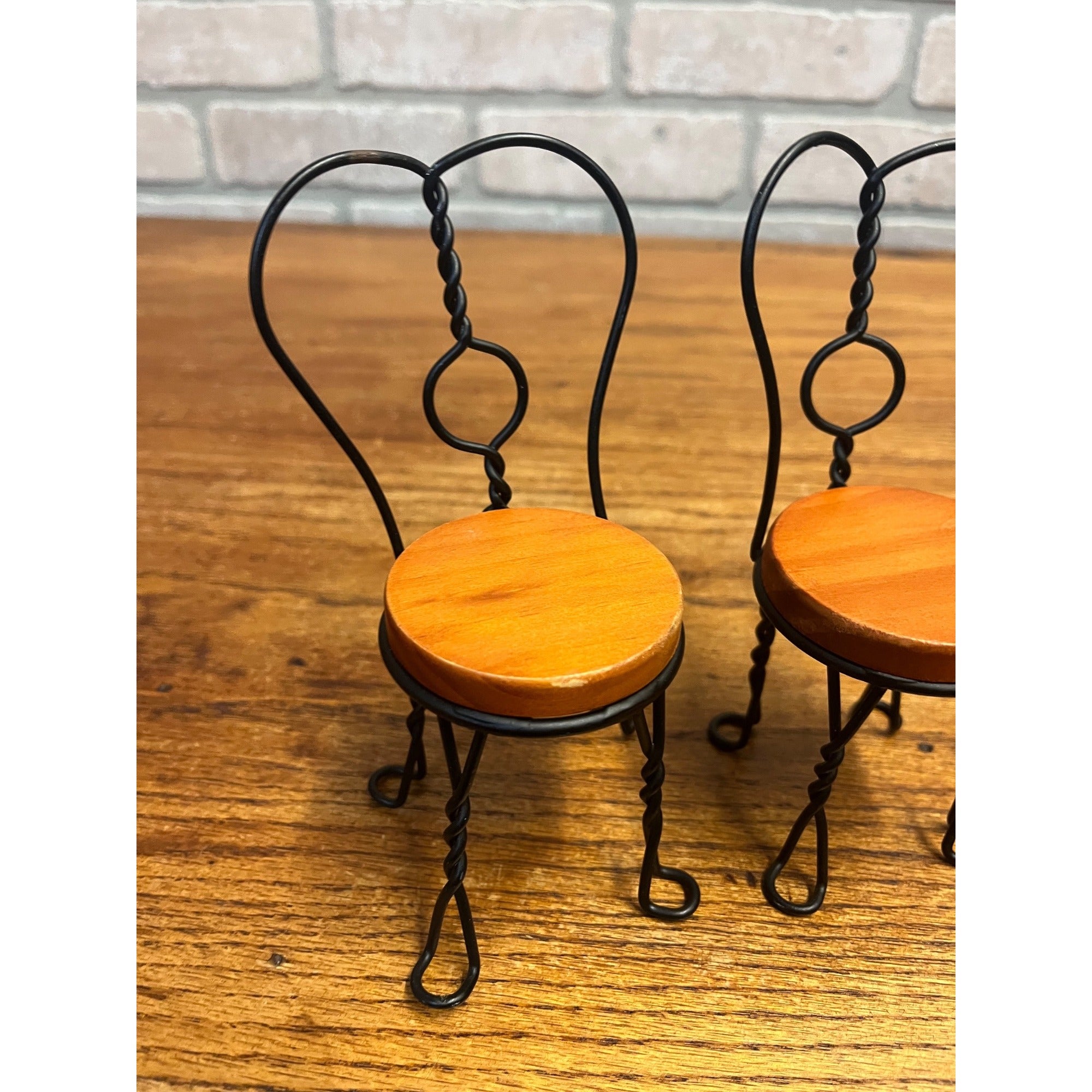Vintage Miniature Pair of Doll-Size Twisted Metal Ice Cream Parlor Chairs