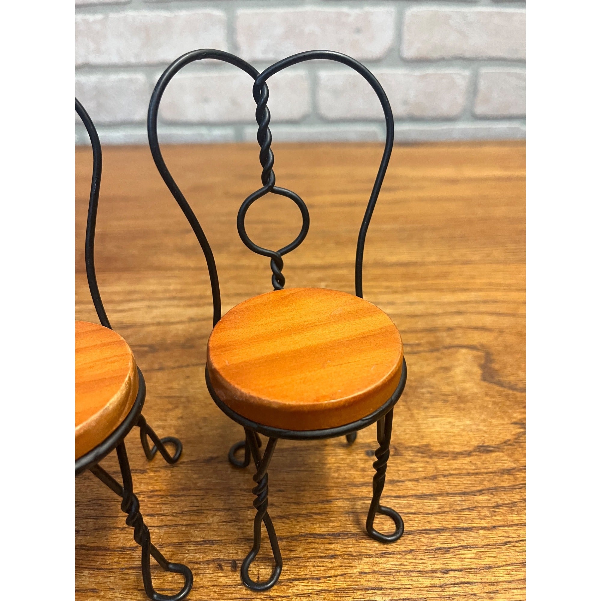 Vintage Miniature Pair of Doll-Size Twisted Metal Ice Cream Parlor Chairs