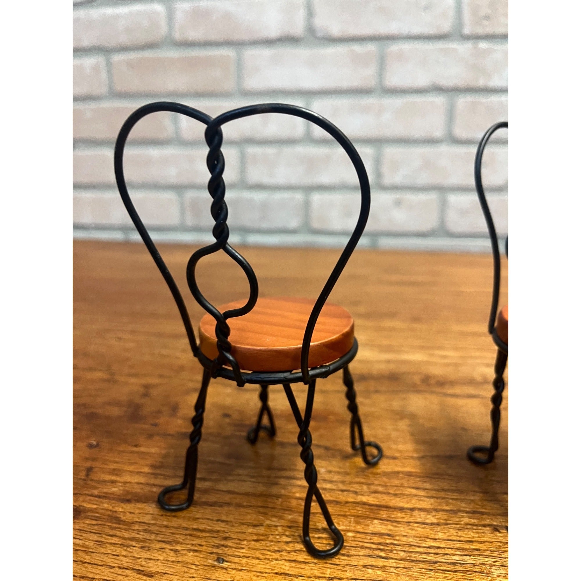 Vintage Miniature Pair of Doll-Size Twisted Metal Ice Cream Parlor Chairs