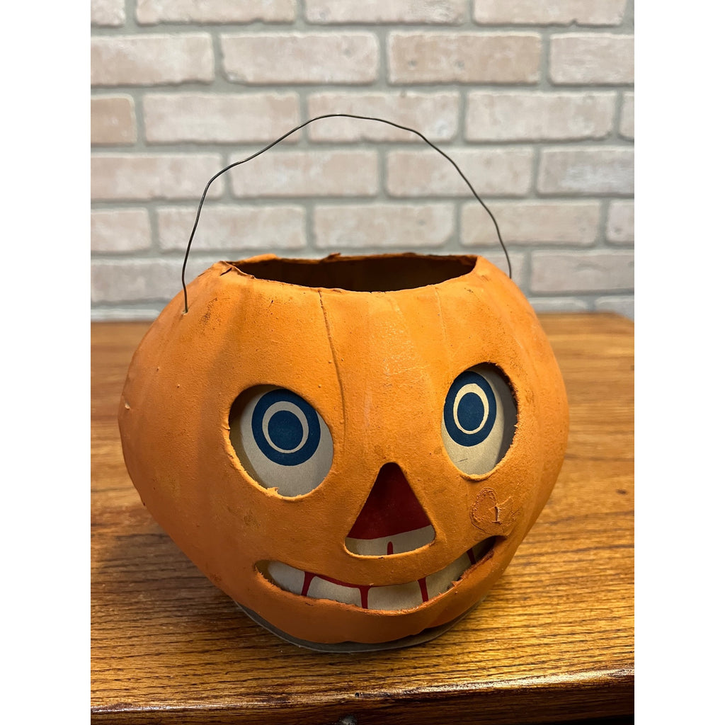 Antique 1920s Halloween German LARGE Jack o' Lantern JOL Pressed Cardboard 8"