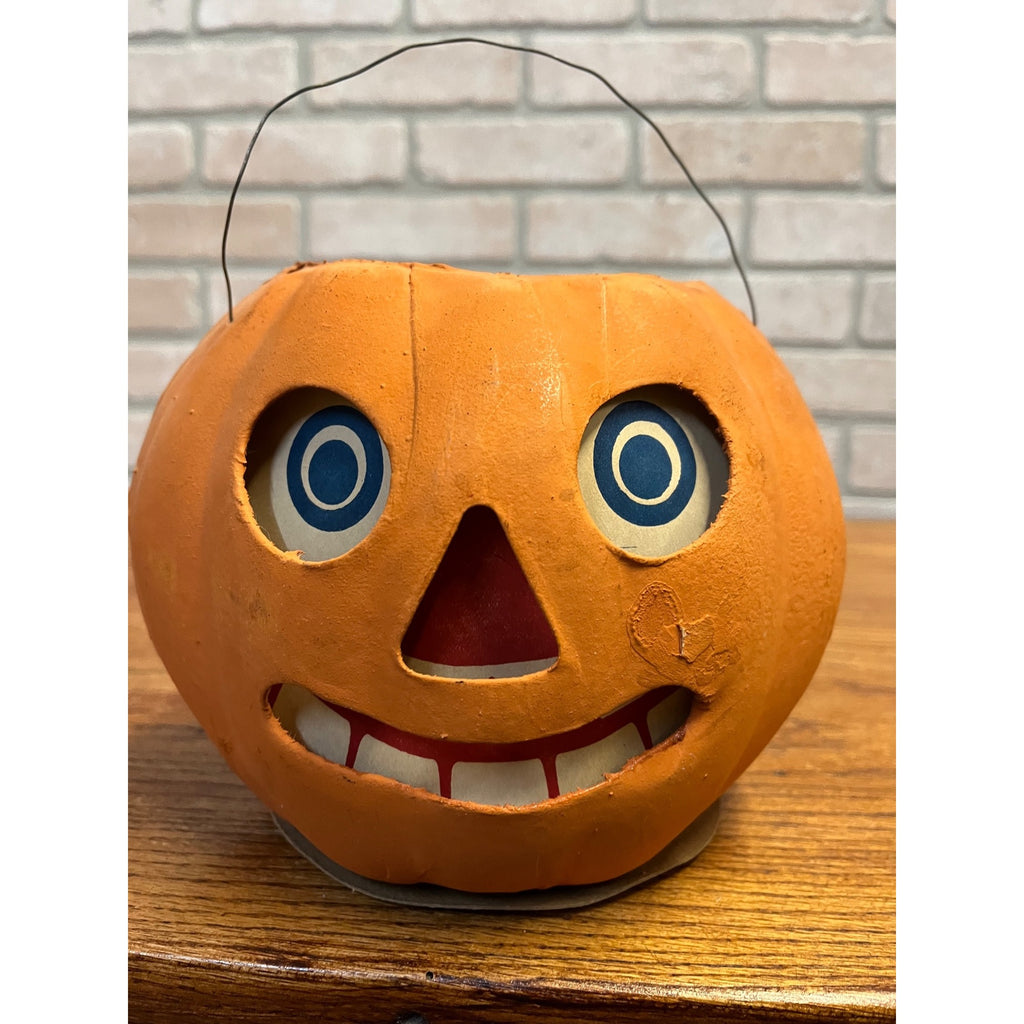 Antique 1920s Halloween German LARGE Jack o' Lantern JOL Pressed Cardboard 8"