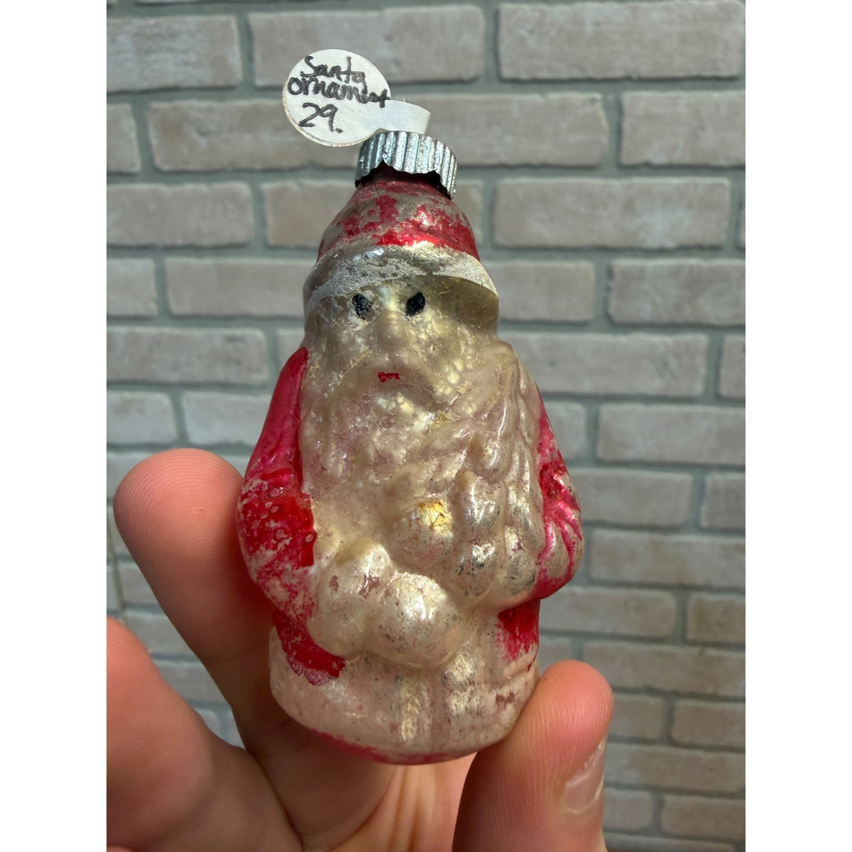 Vintage 1940s Christmas Tree Ornament Santa Claus W/ Tree Blown Glass