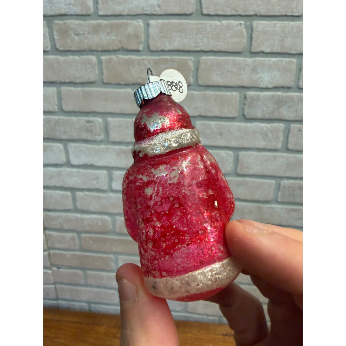 Vintage 1940s Christmas Tree Ornament Santa Claus W/ Tree Blown Glass