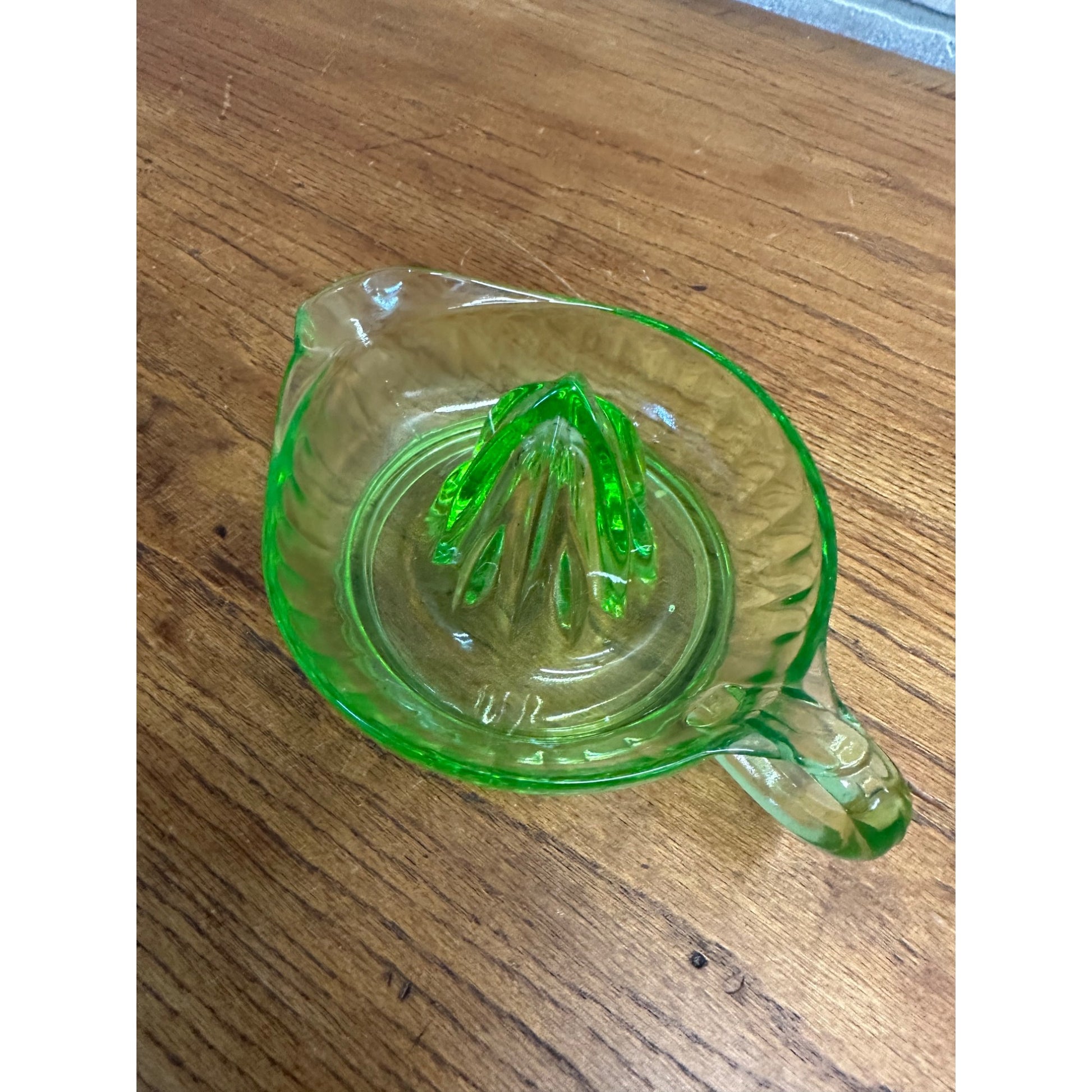 Vintage Uranium Glass Citrus Juicer 6" Paneled Depression Era