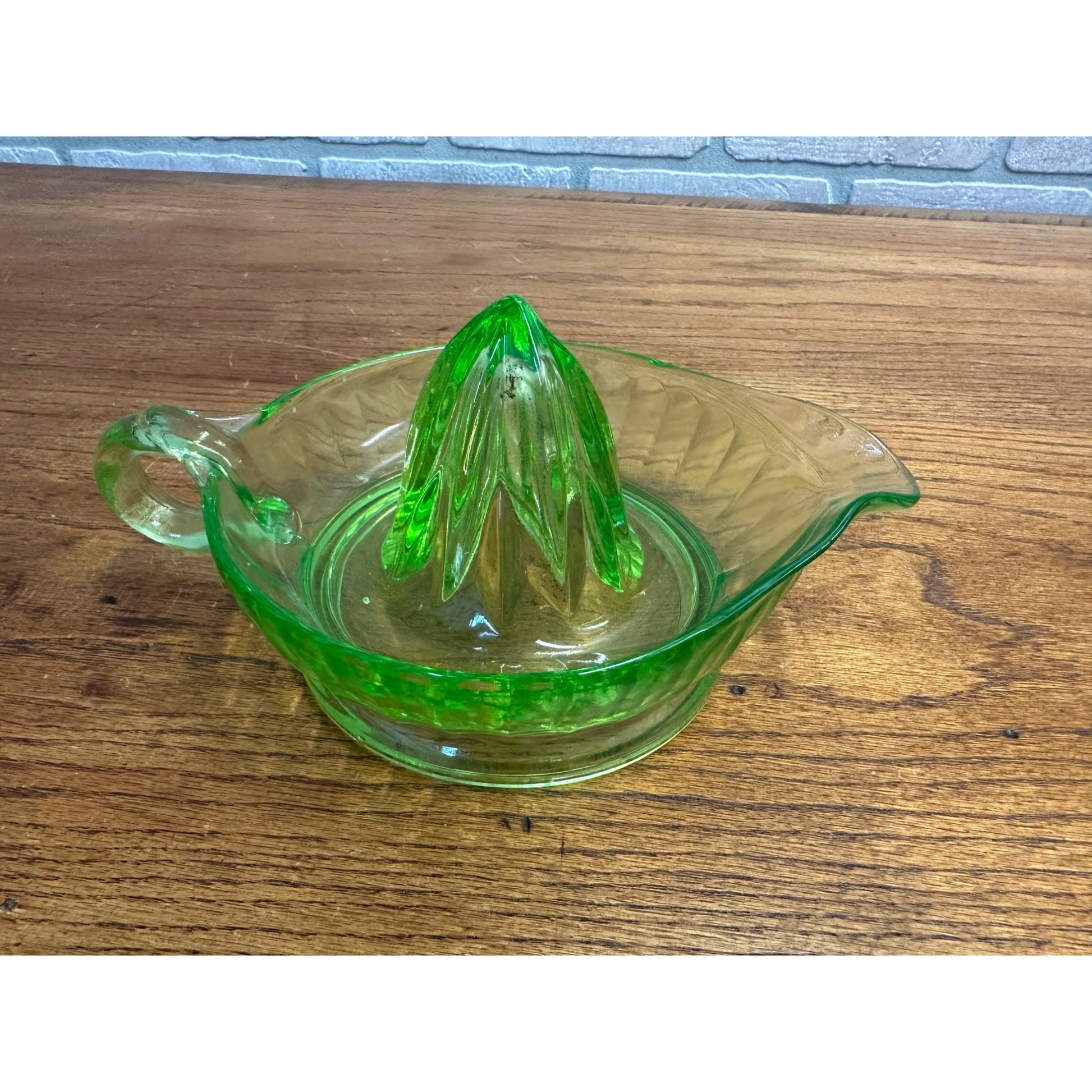 Vintage Uranium Glass Citrus Juicer 6" Paneled Depression Era