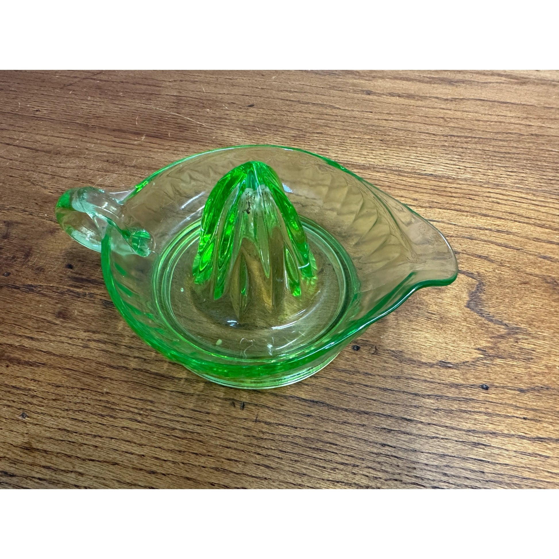 Vintage Uranium Glass Citrus Juicer 6" Paneled Depression Era