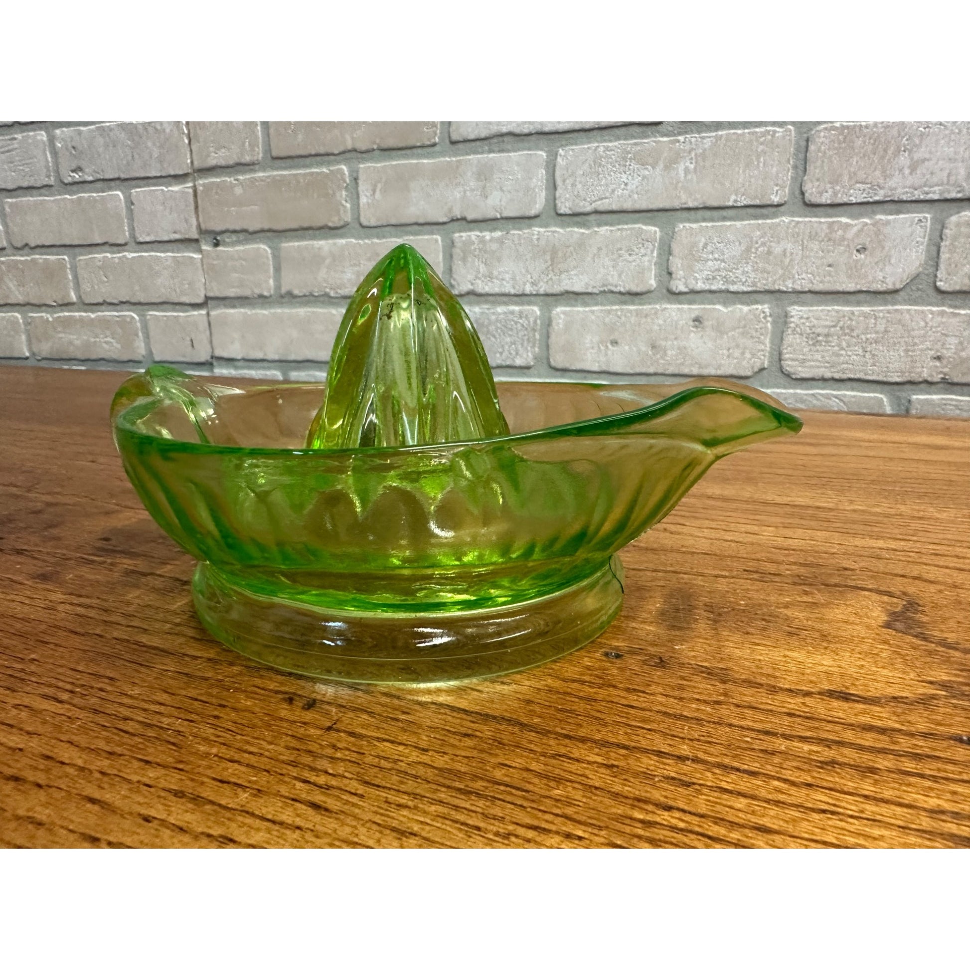 Vintage Uranium Glass Citrus Juicer 6" Paneled Depression Era