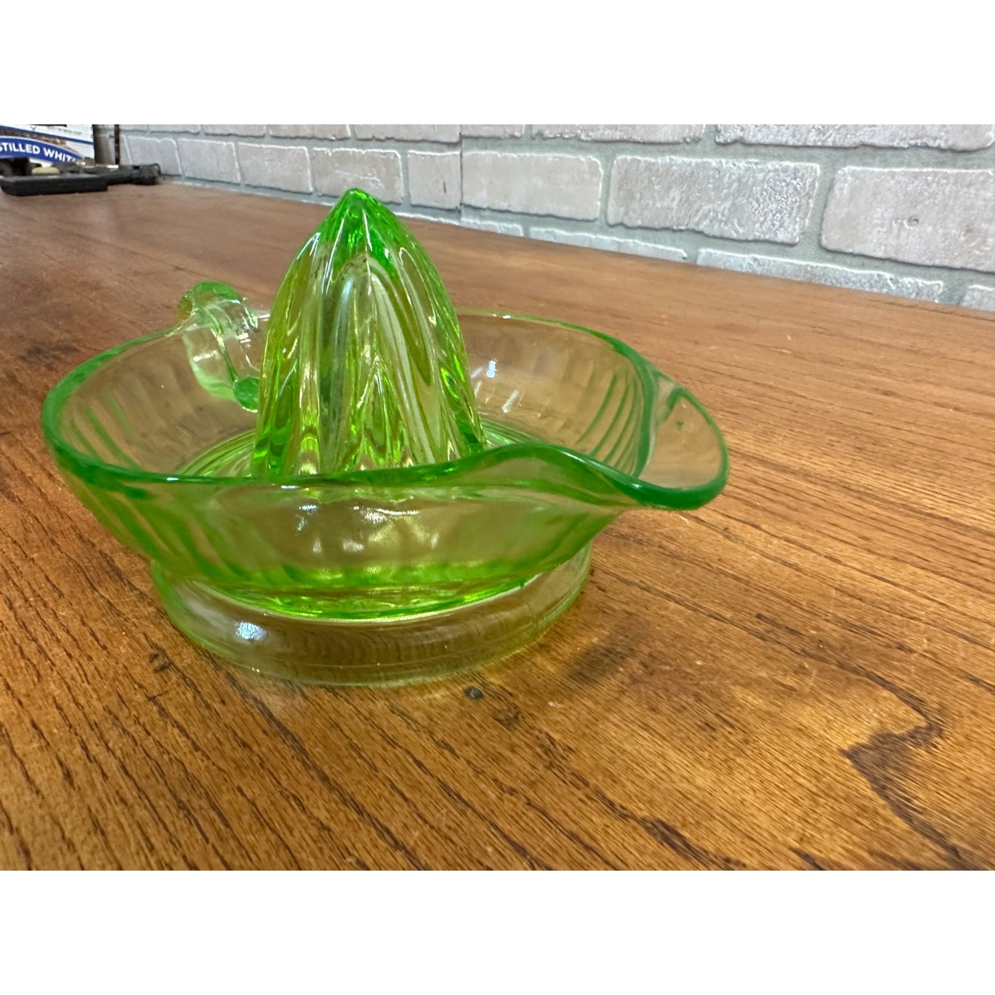 Vintage Uranium Glass Citrus Juicer 6" Paneled Depression Era