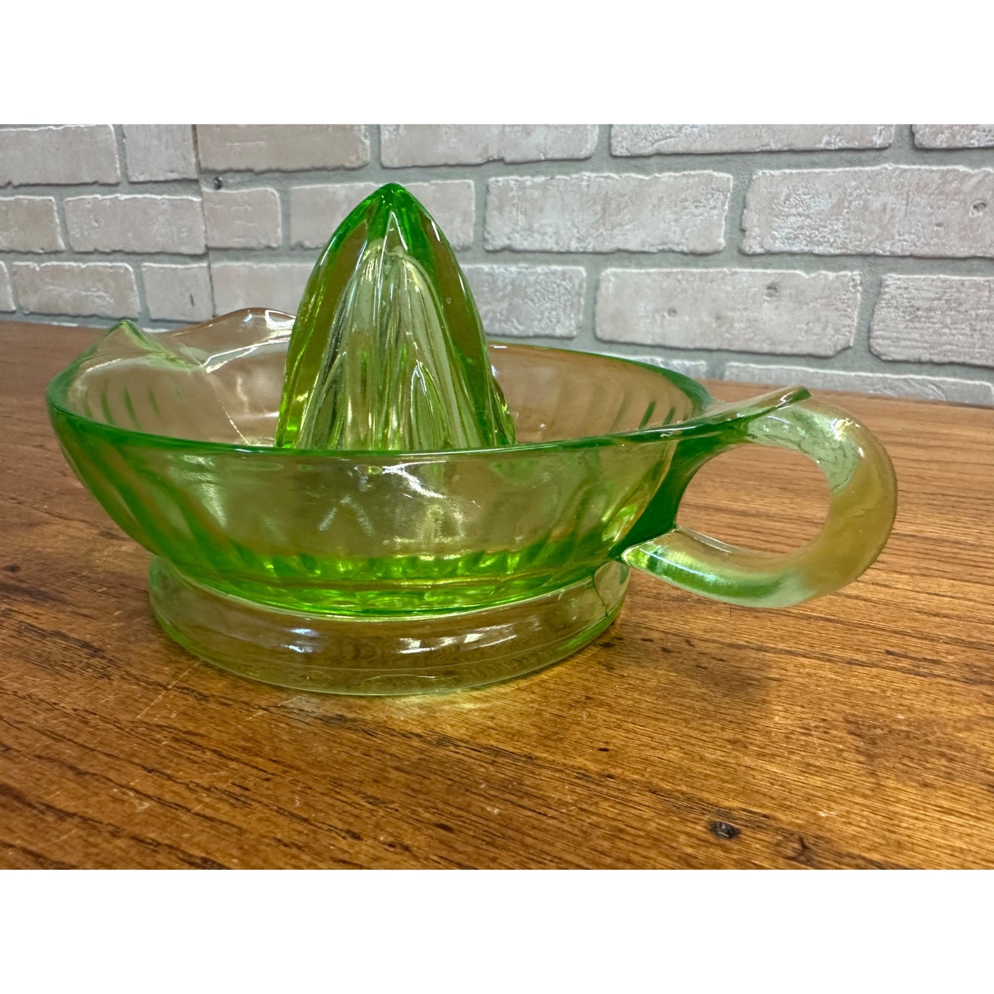 Vintage Uranium Glass Citrus Juicer 6" Paneled Depression Era