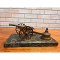 Antique Victorian Brass Bronze Cannon Artillery Desk Inkwell Marble Base