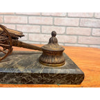 Antique Victorian Brass Bronze Cannon Artillery Desk Inkwell Marble Base