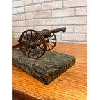 Antique Victorian Brass Bronze Cannon Artillery Desk Inkwell Marble Base