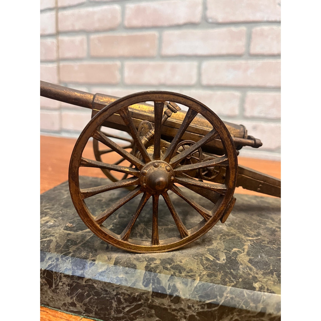 Antique Victorian Brass Bronze Cannon Artillery Desk Inkwell Marble Base