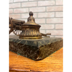 Antique Victorian Brass Bronze Cannon Artillery Desk Inkwell Marble Base
