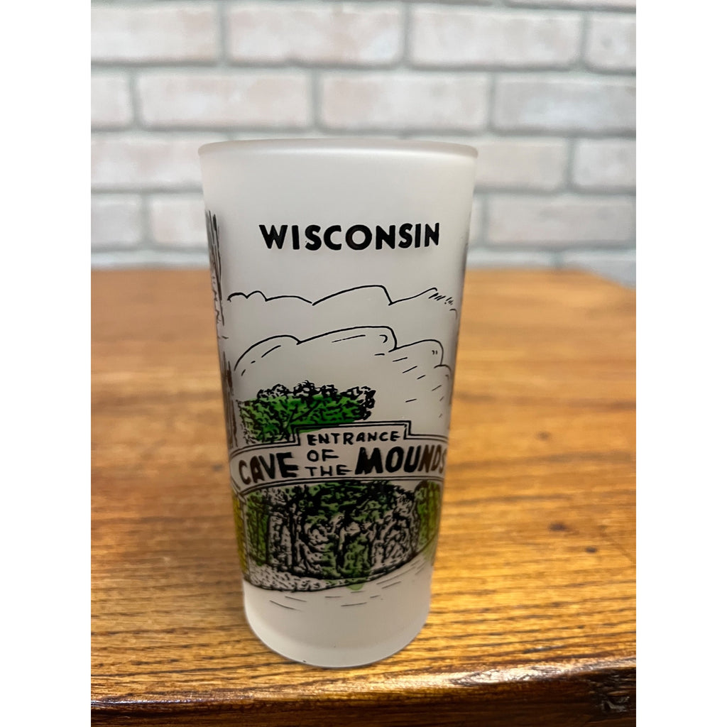 Vintage Frosted State Drinking Glass Wisconsin Cave of the Mounds Souvenir Federal Glass
