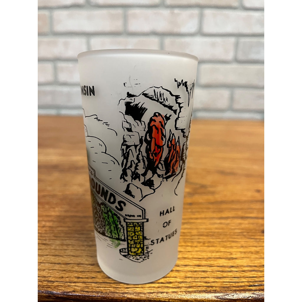 Vintage Frosted State Drinking Glass Wisconsin Cave of the Mounds Souvenir Federal Glass