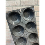 Antique Primitive Graniteware Enamelware Gray Muffin Pan / 8 Large Cup Tins / Farmhouse/ Kitchen Decor, Grey