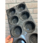 Antique Primitive Graniteware Enamelware Gray Muffin Pan / 8 Large Cup Tins / Farmhouse/ Kitchen Decor, Grey
