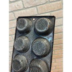 Antique Primitive Graniteware Enamelware Gray Muffin Pan / 8 Large Cup Tins / Farmhouse/ Kitchen Decor, Grey