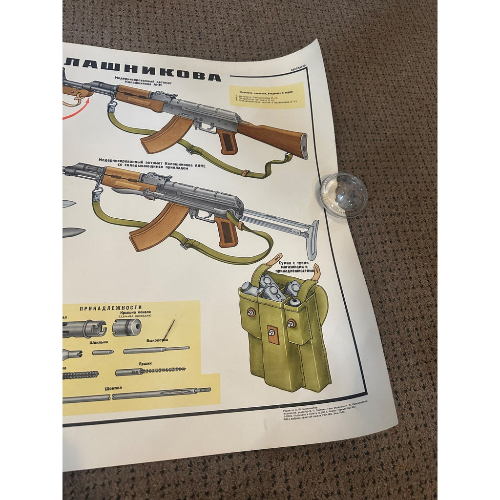 Original AK-47 Kalashnikov Training Poster Soviet USSR Russian Color 1980 NOS