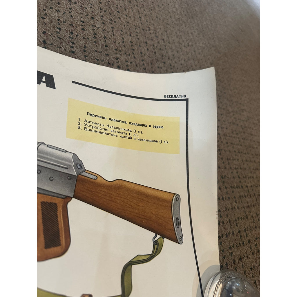 Original AK-47 Kalashnikov Training Poster Soviet USSR Russian Color 1980 NOS
