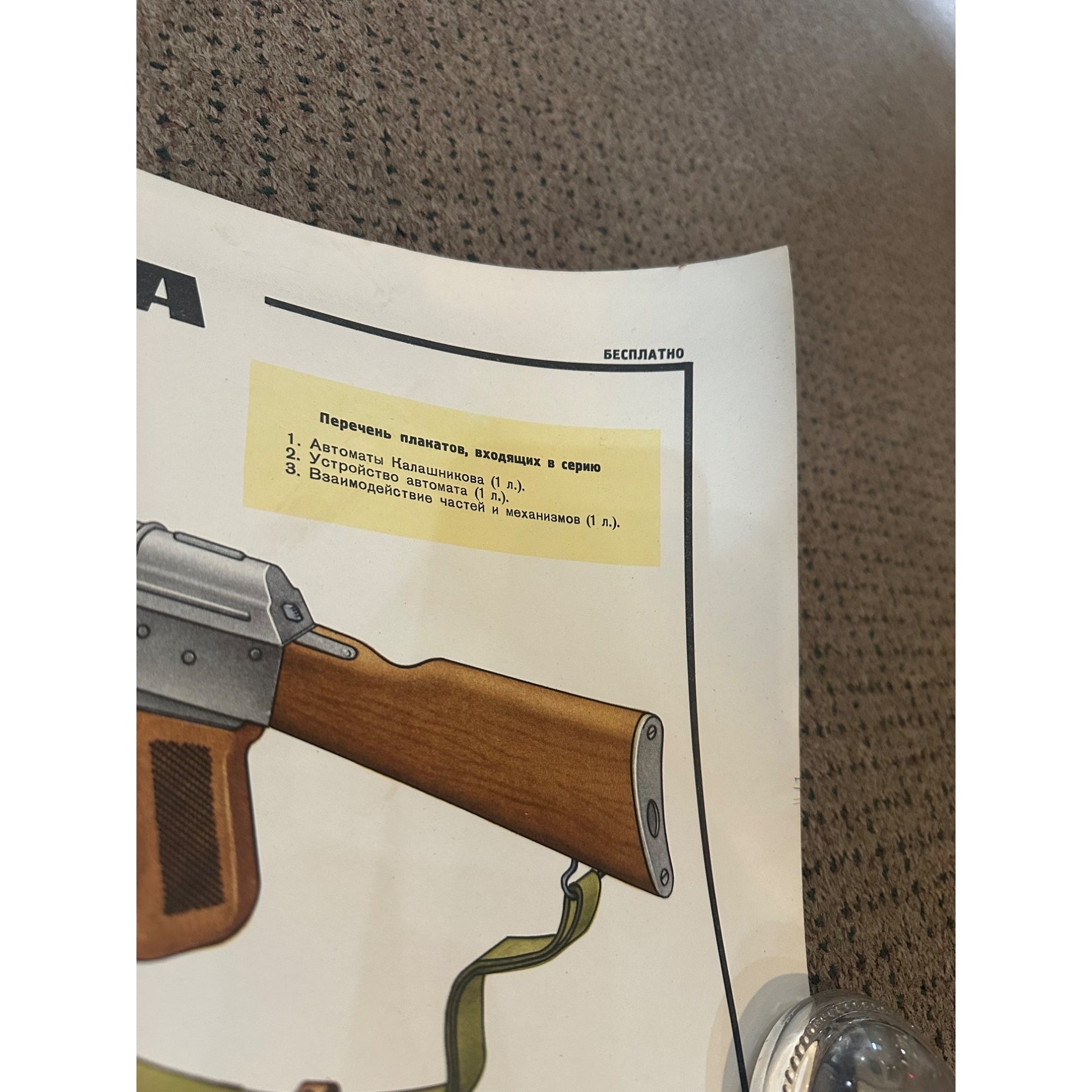 Original AK-47 Kalashnikov Training Poster Soviet USSR Russian Color 1980 NOS