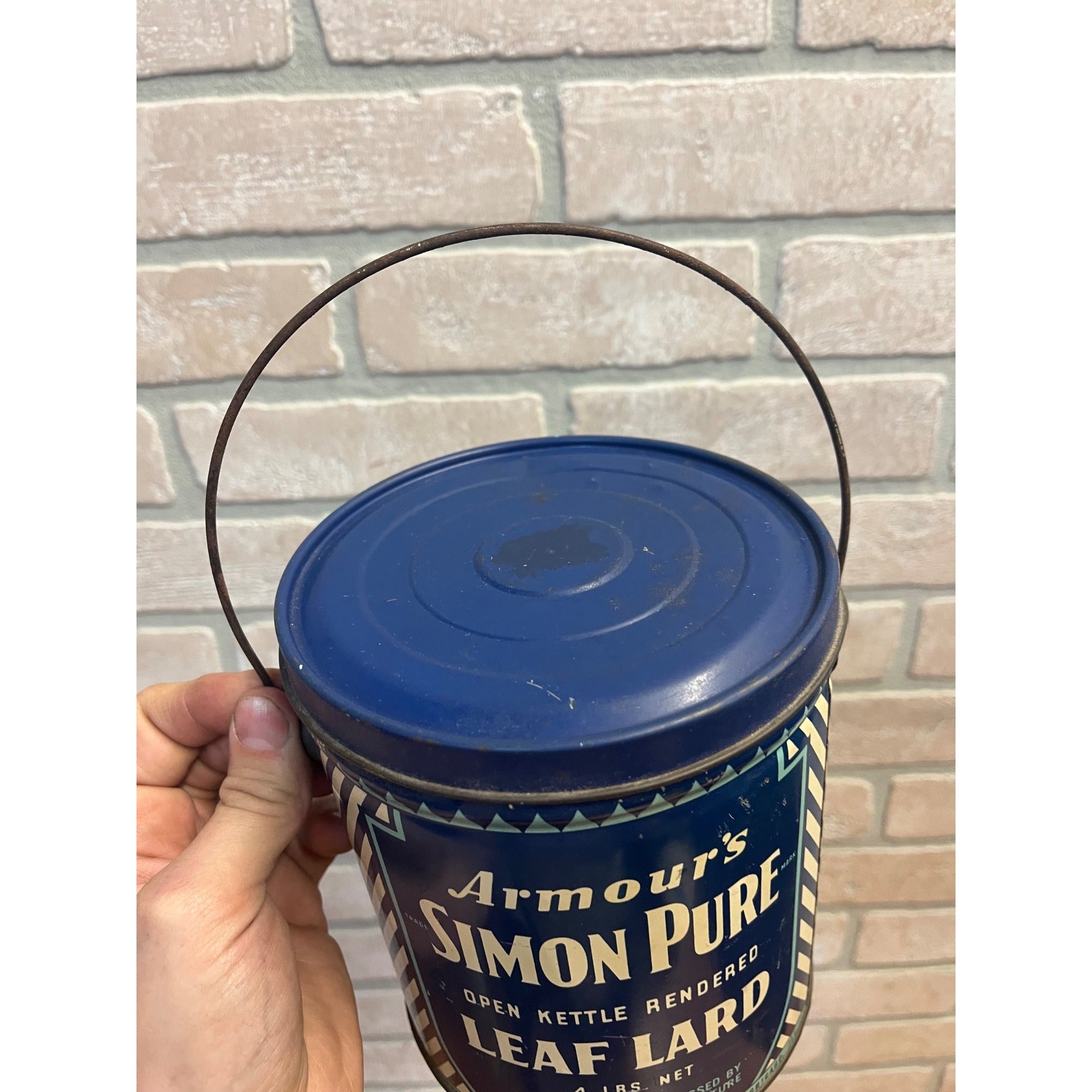 Vintage Armour's Simon Pure Kettle Leaf Lard Lidded Pail Advertising Tin
